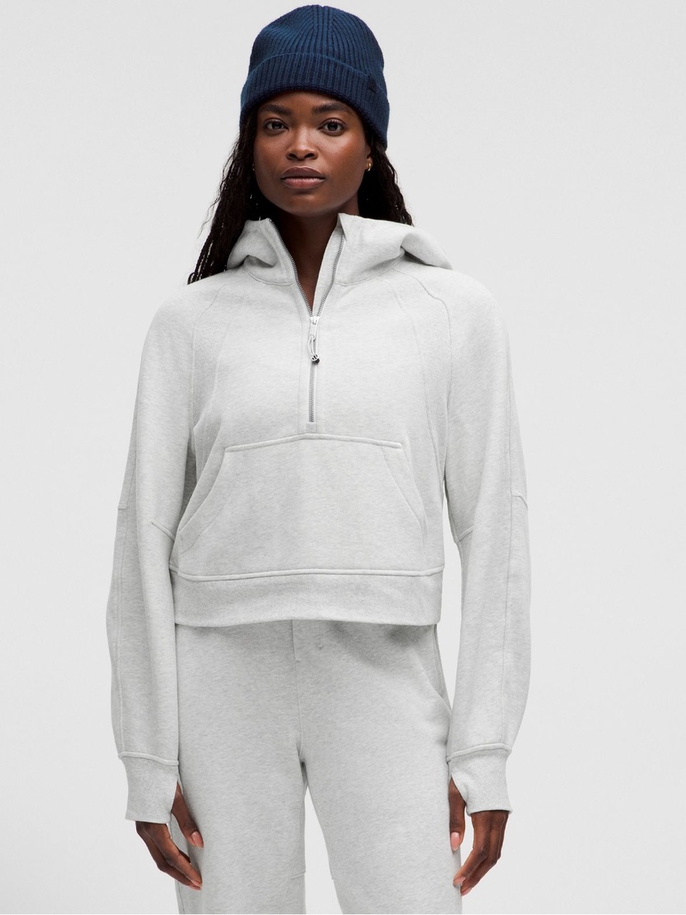 lululemon athletica Light Gray Cropped Half-Zip Hoodie